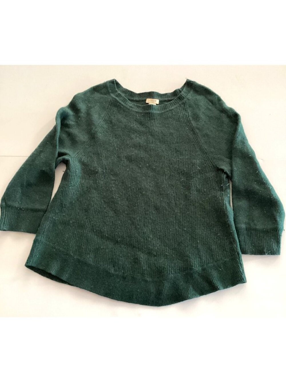 J Crew Women's Green Long Sleeve Merino Wool Blend Pullover Sweater Size Large